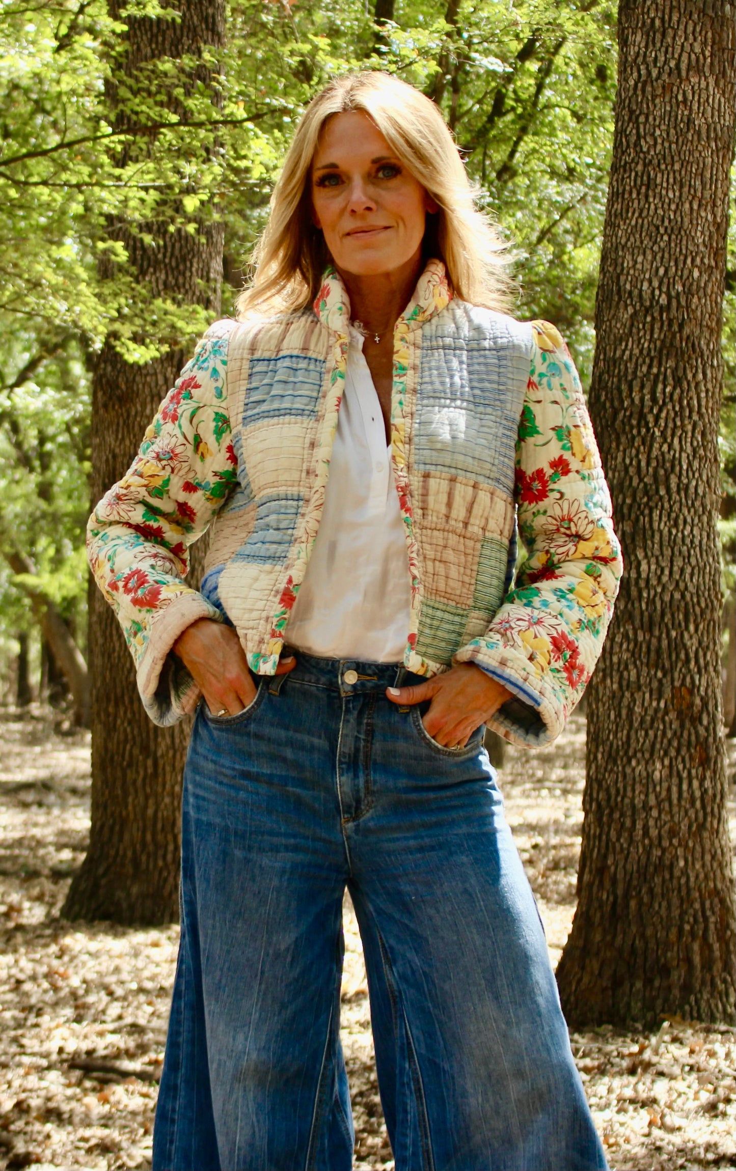 Feedsack Block and Floral Jones coat size Small