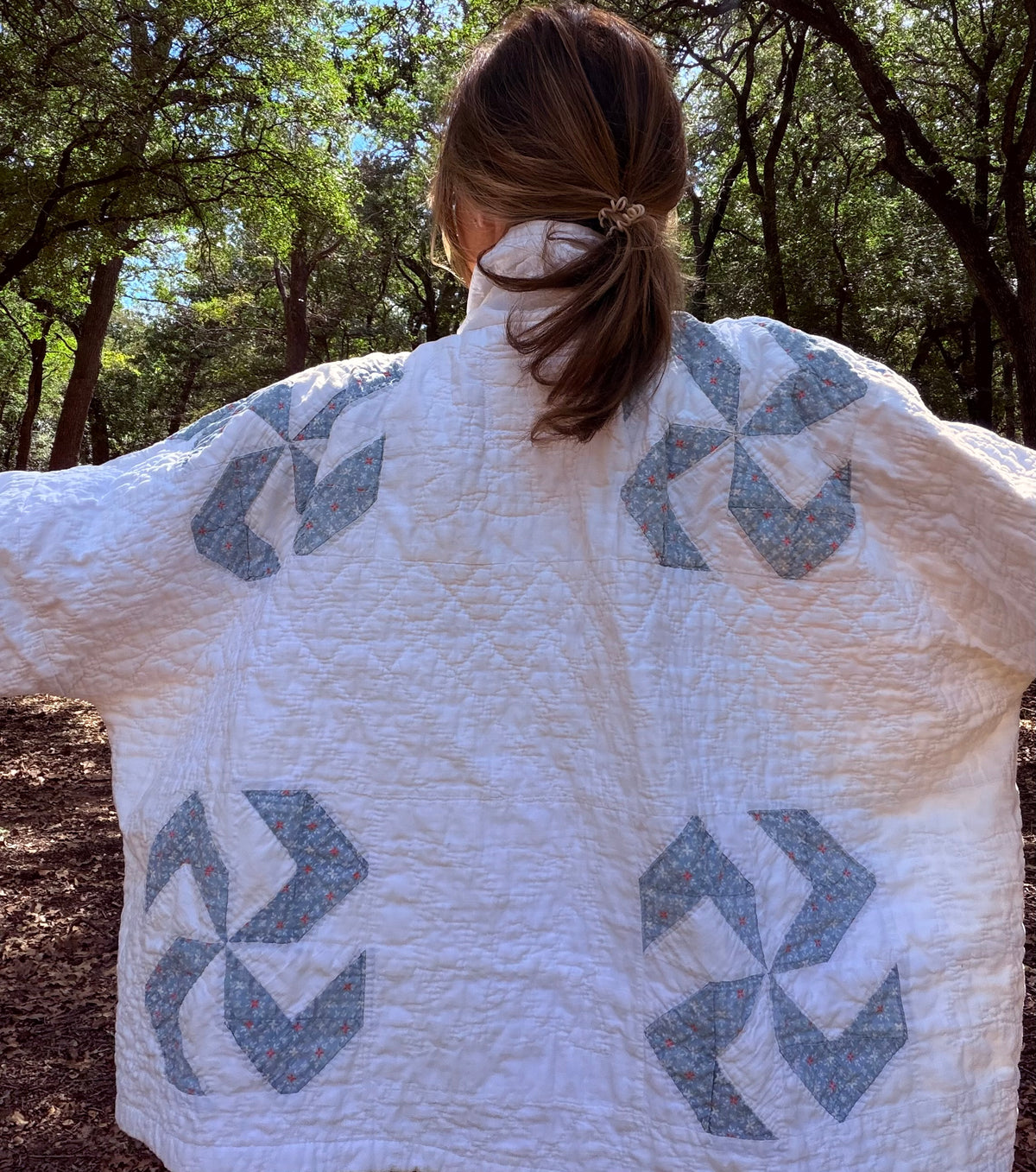 Blue and White Pinwheel Kimono style Medium/Large