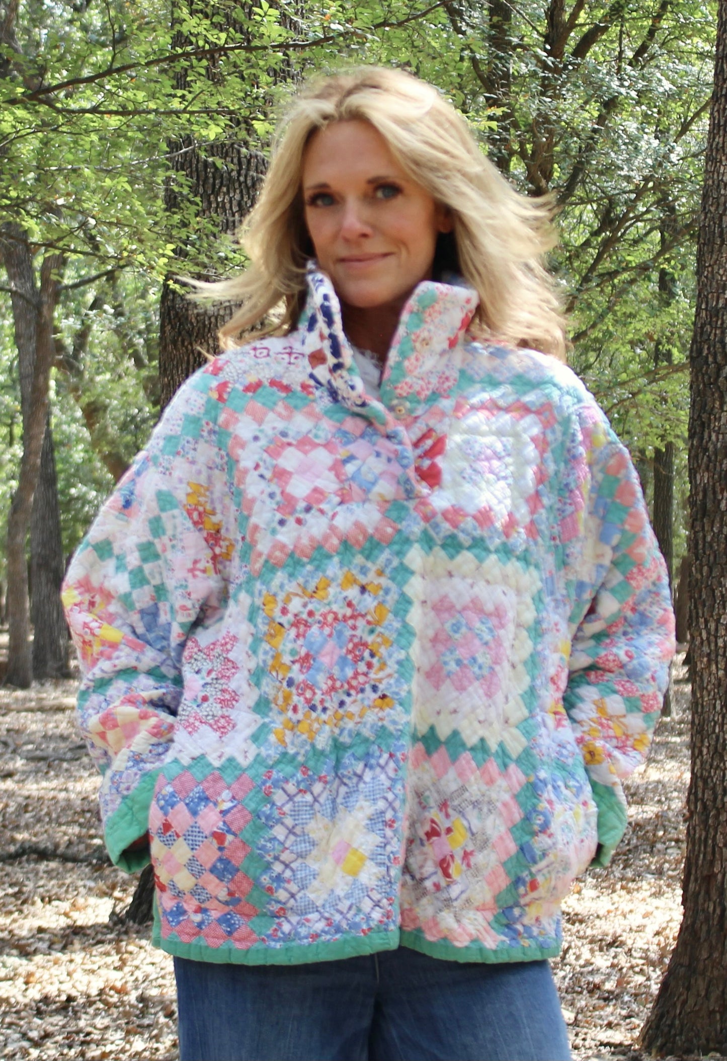 Postage Stamp Hand stitched  Quilt Pullover