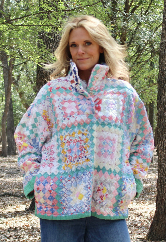 Postage Stamp Hand stitched  Quilt Pullover