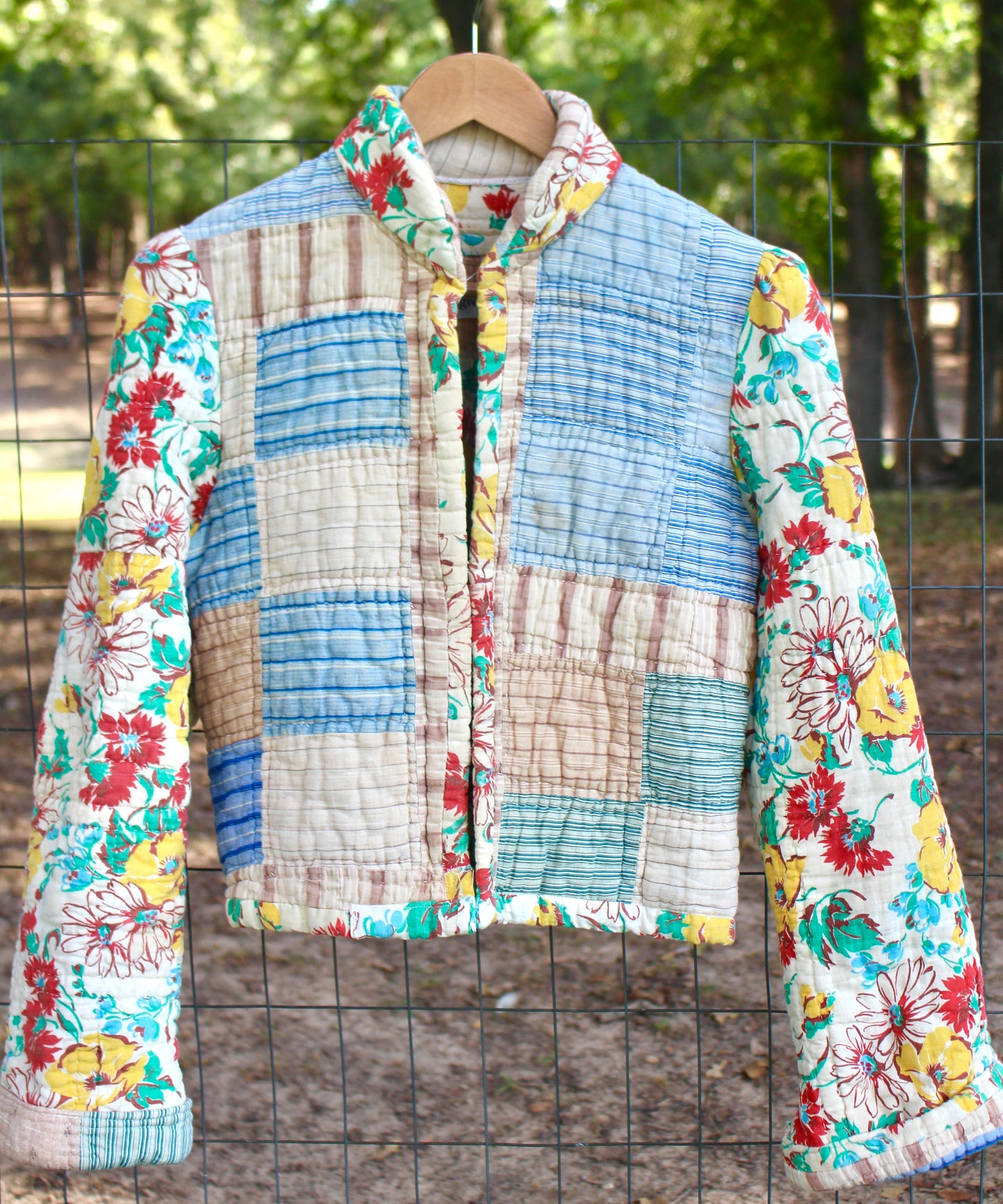 Feedsack Block and Floral Jones coat size Small