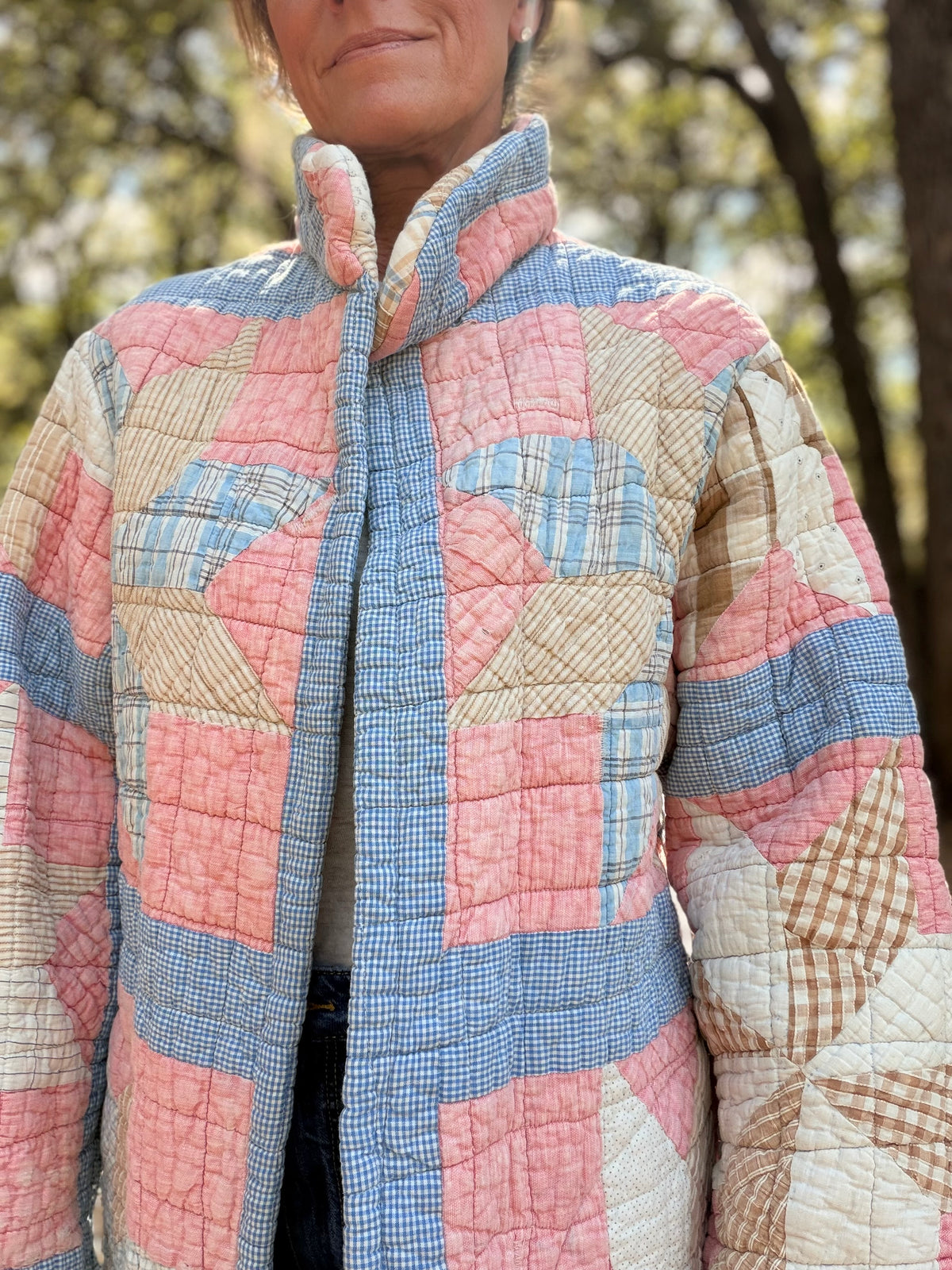 Pastels Star long Quilt Coat size Small
