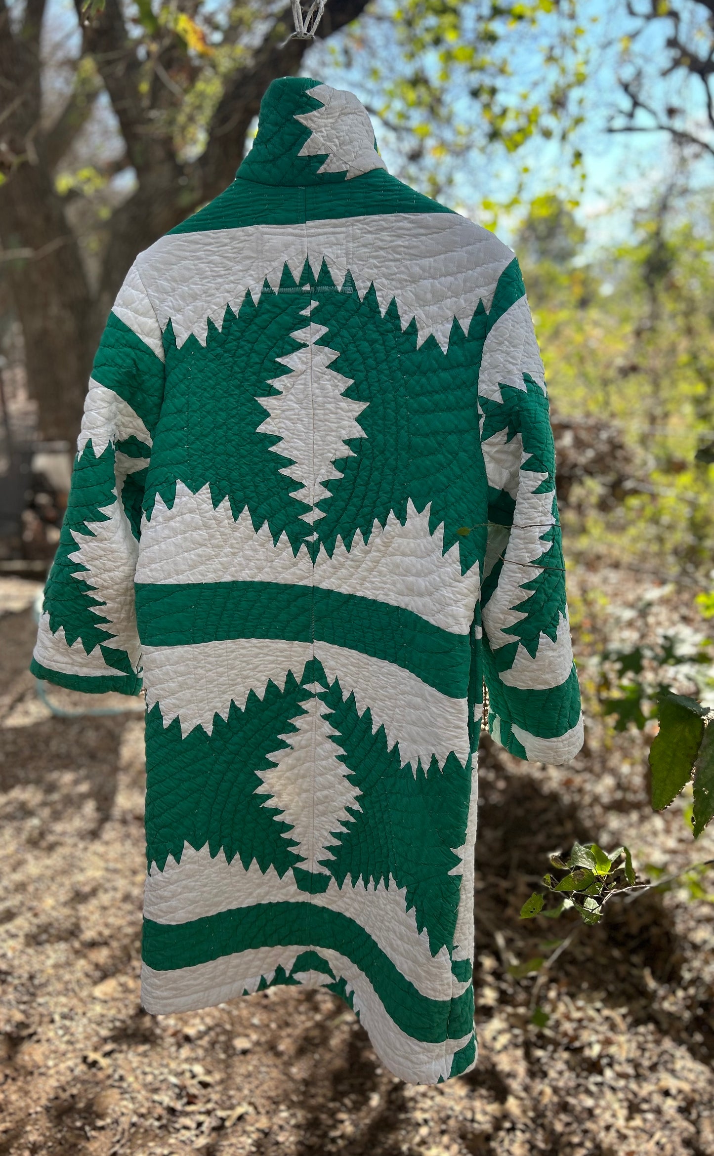 The Amelia Green and White Long quilt Coat size Small