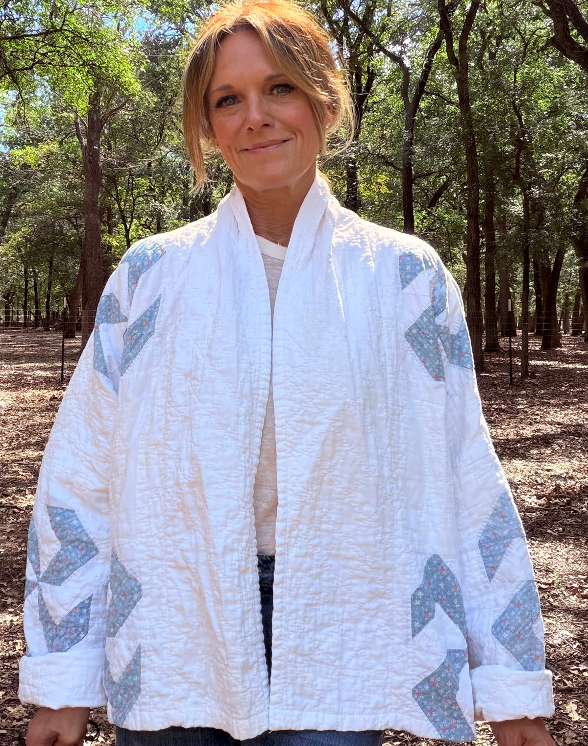 Blue and White Pinwheel Kimono style Medium/Large