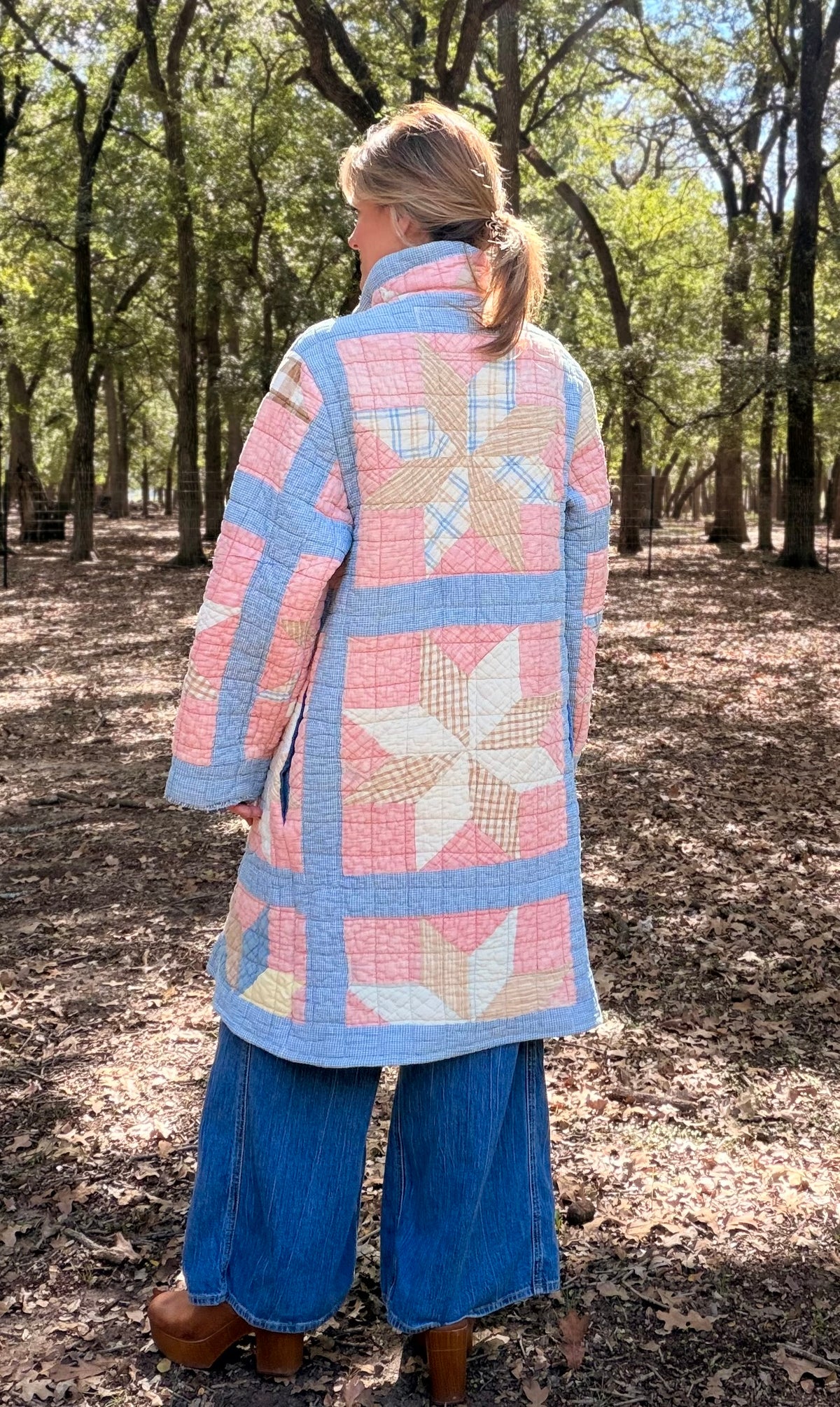 Pastels Star long Quilt Coat size Small