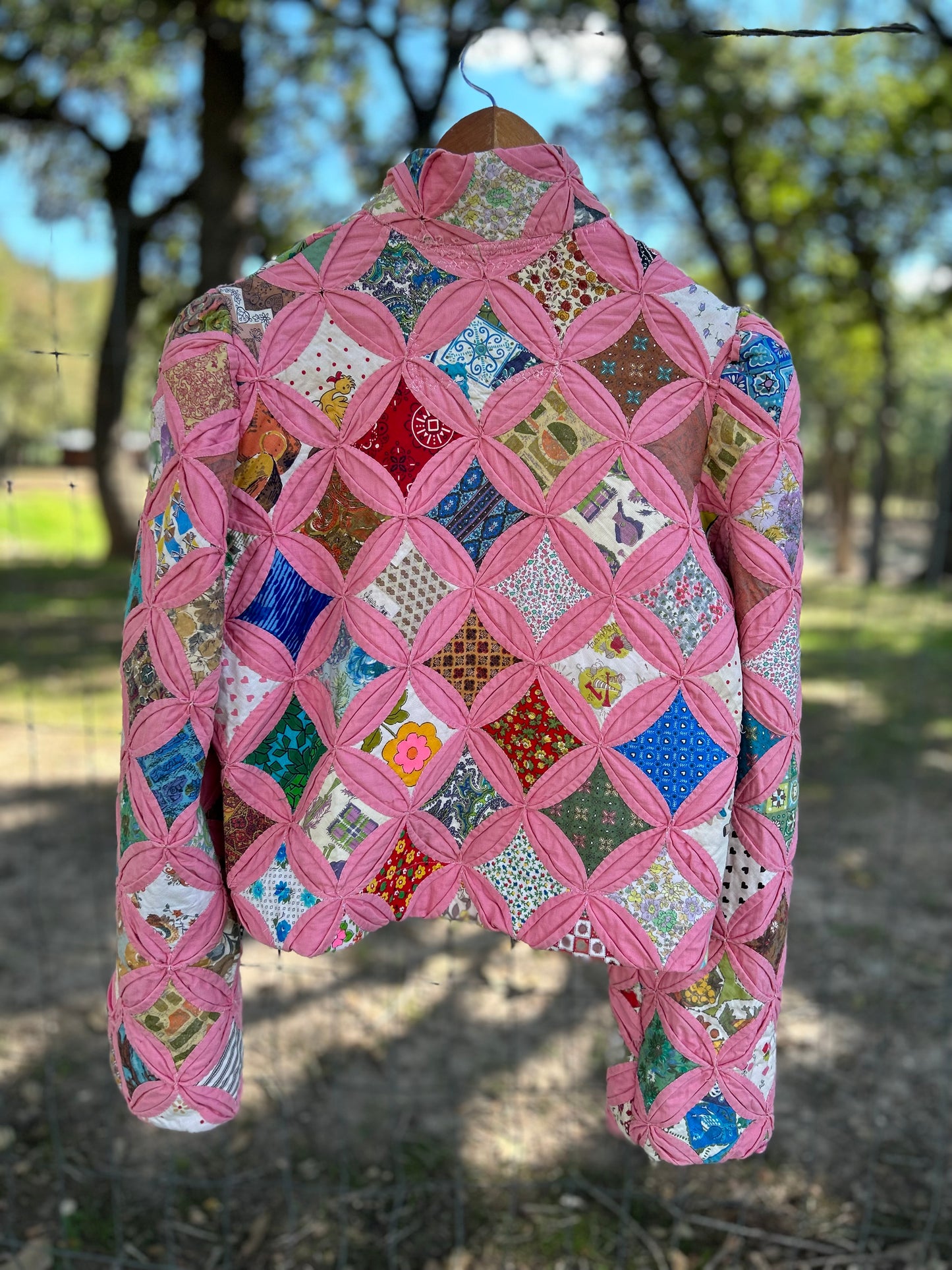 Pink Cathedral window quilt Jones size Small