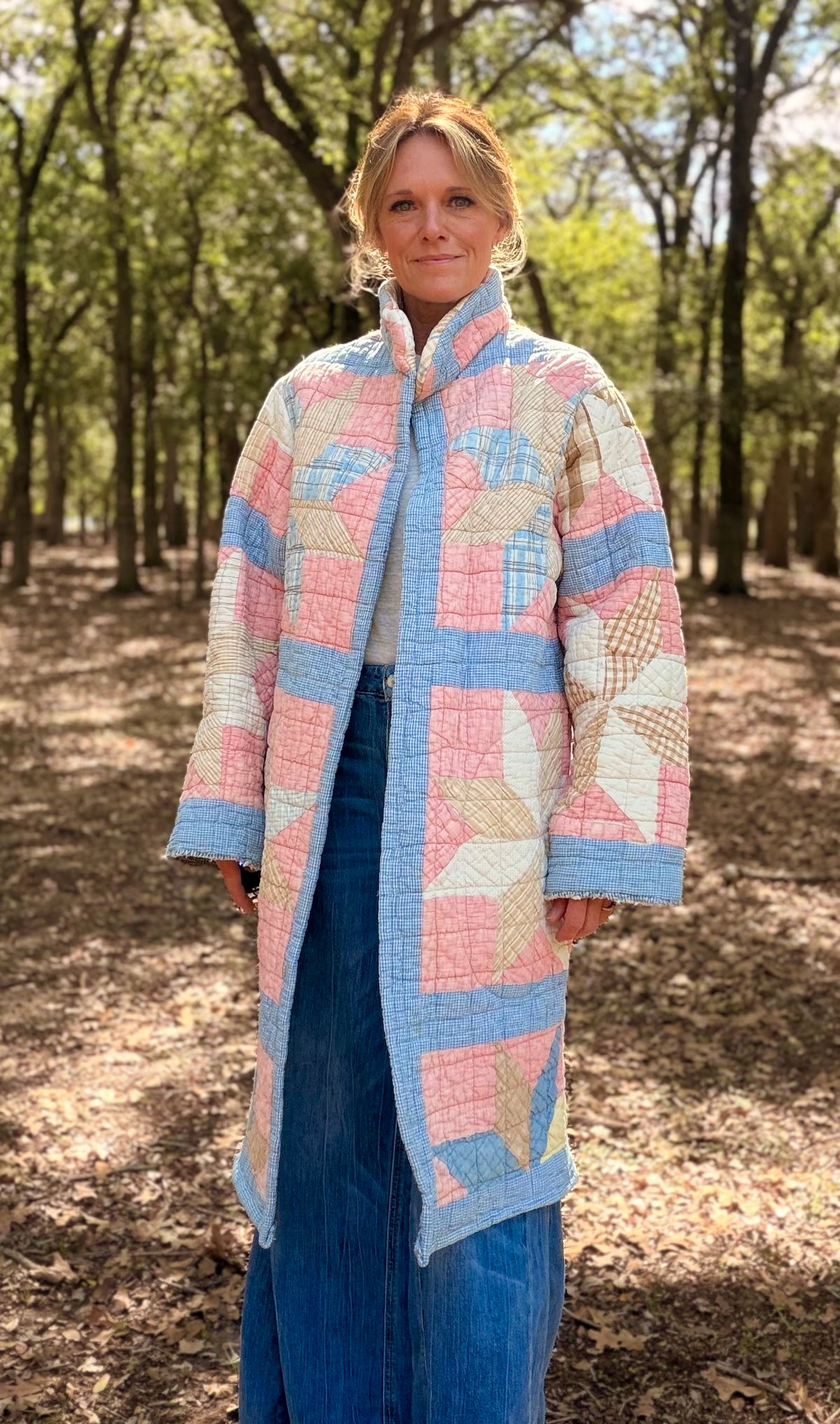Pastels Star long Quilt Coat size Small
