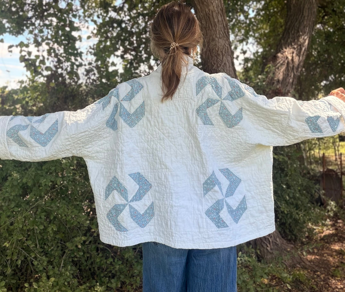 Blue and White Pinwheel Kimono style Medium/Large