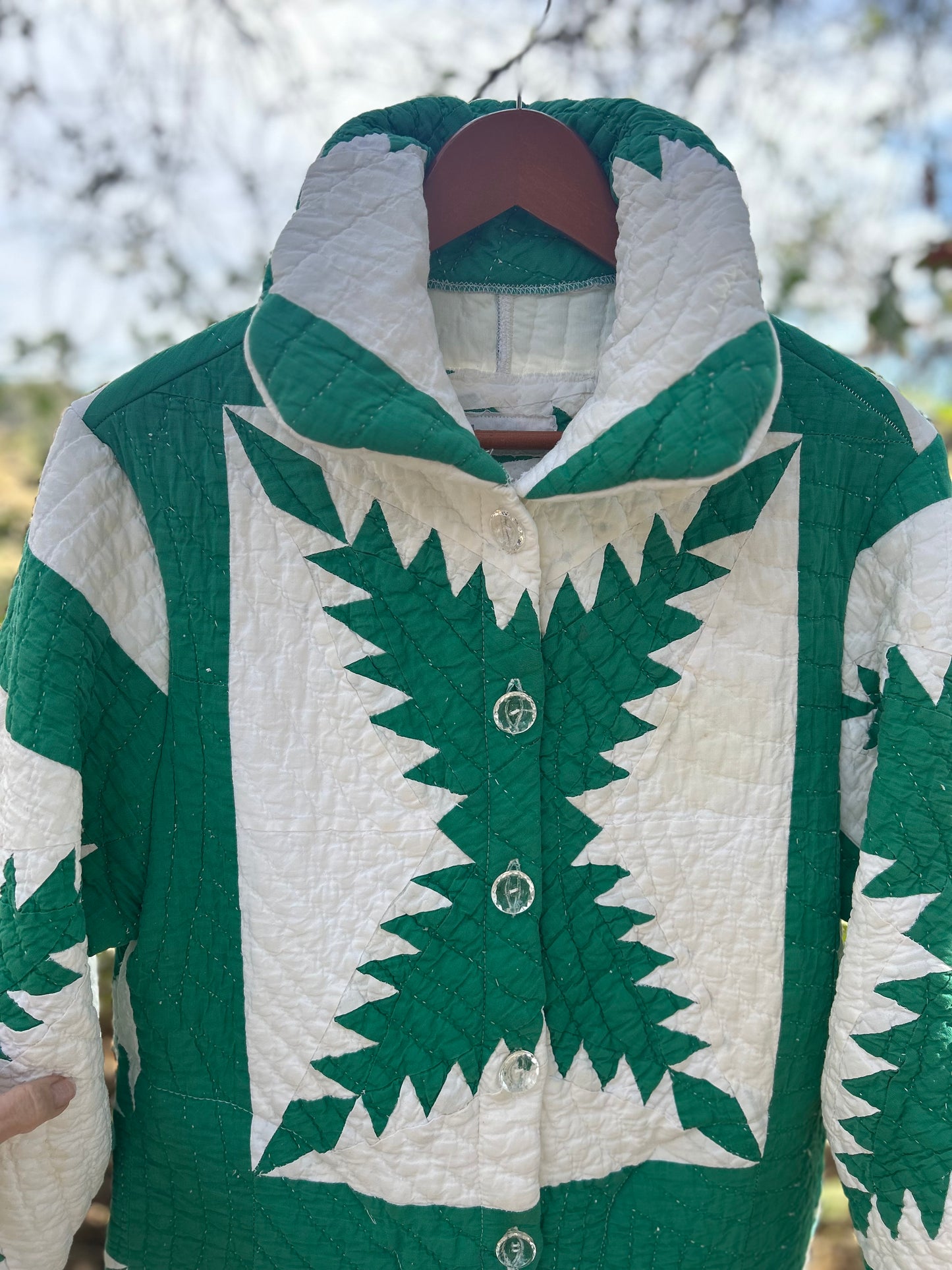 The Amelia Green and White Long quilt Coat size Small